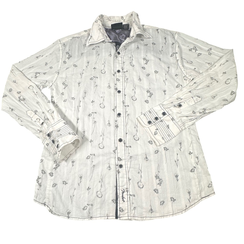 Fender Custom Shop Da Vinci Mens Large White Floral Music Is My Salvation‎ Shirt